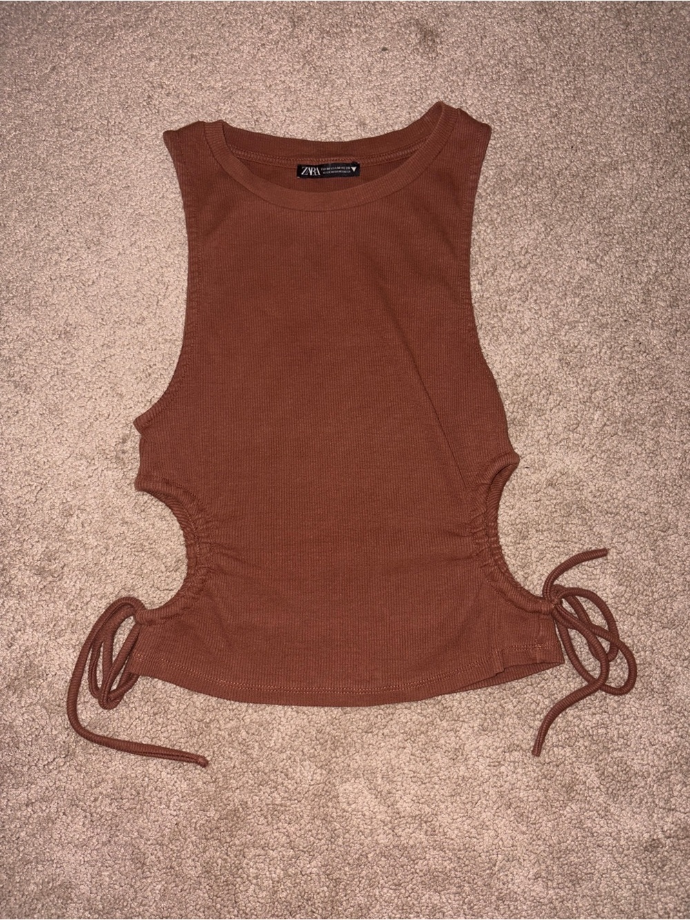 Zara Burnt Orange Side-Tie Ribbed Tank